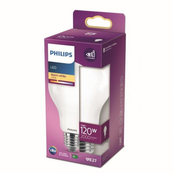 Philips 8718699764517 LED žárovka 1x13W | E27 | 2000lm | 2700K - teplá bílá, matná bílá, EyeComfort