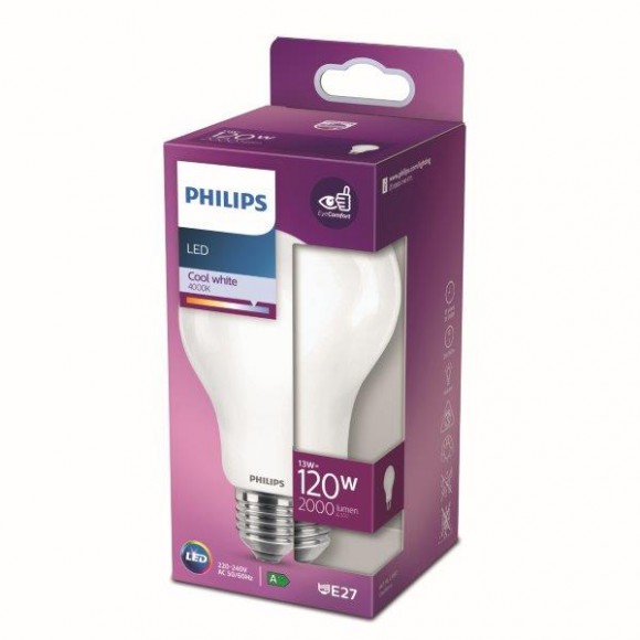 Philips 8718699764531 LED žárovka 1x13W | E27 | 2000lm | 4000K - studená bílá, matná bílá, EyeComfort