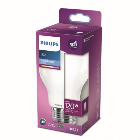 Philips 8718699764555 LED žárovka 1x13W | E27 | 2000lm | 6500K - studené denní světlo, matná bílá, EyeComfort