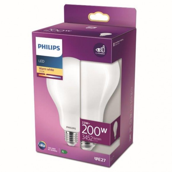 Philips 8718699764630 LED žárovka 1x23W | E27 | 3452lm | 2700K - teplá bílá, matná bílá, EyeComfort