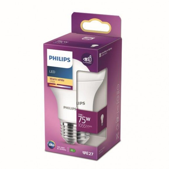 Philips 8718699769703 LED žárovka 1x11W | E27 | 1055lm | 2700K - teplá bílá, matná bílá, EyeComfort