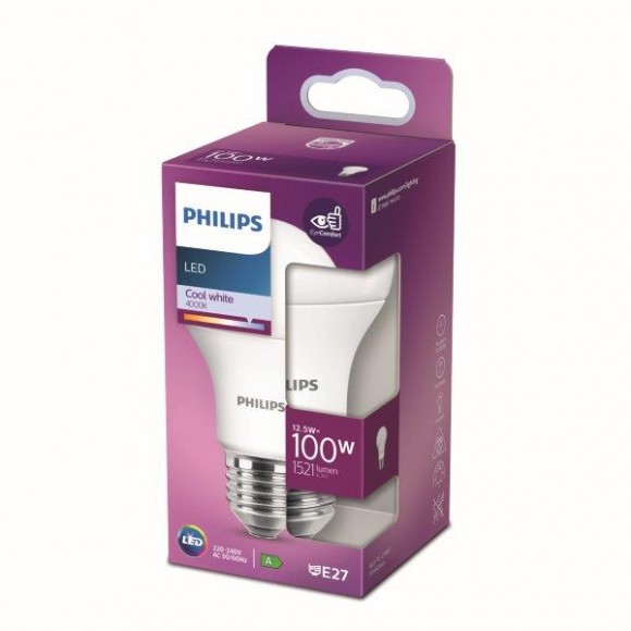 Philips 8718699769925 LED žárovka 1x12,5W | E27 | 1521lm | 4000K - studená bílá, matná bílá, EyeComfort