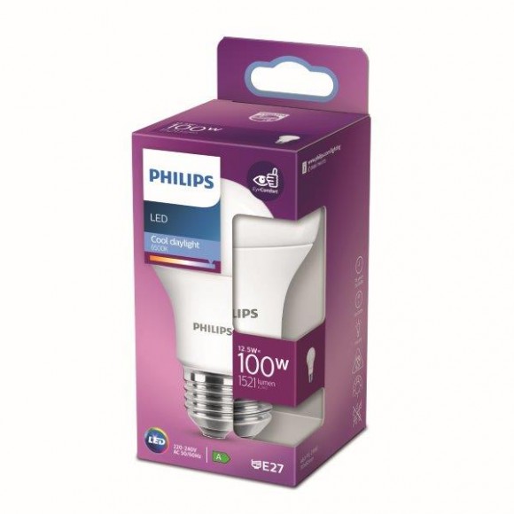 Philips 8718699769963 LED žárovka 1x12,5W | E27 | 1521lm | 6500K - studené denní světlo, matná bílá, EyeComfort