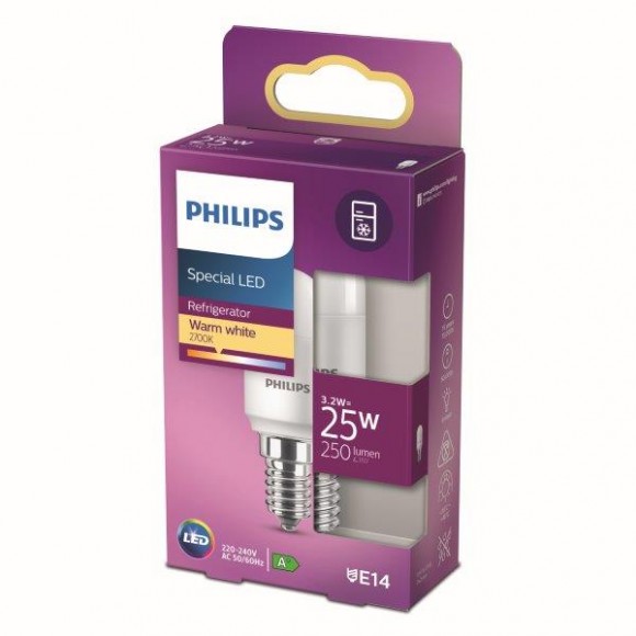 Philips 8718699771959 LED žárovka 1x3,2W | E14 | 250lm | 2700K - teplá bílá, matná bílá, do lednice
