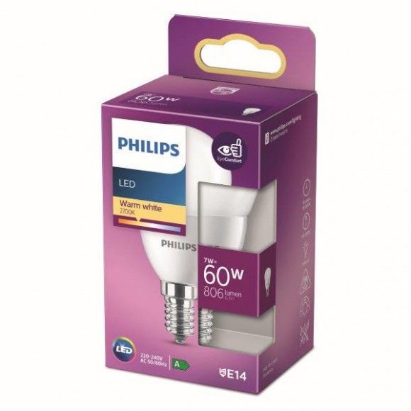 Philips 8718699772239 LED žárovka 1x7W | E14 | 806lm | 2700K - teplá bílá, matná bílá, Eyecomfort