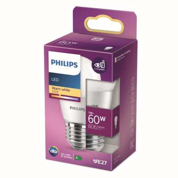 Philips 8718699772253 LED žárovka 1x7W | E27 | 806lm | 2700K - teplá bílá, matná bílá, Eyecomfort