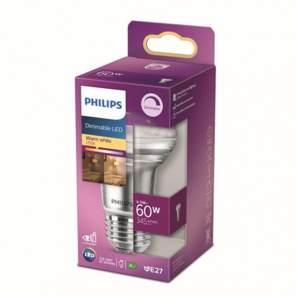Philips 8718699773830 LED žárovka 1x4,5W | E27 | 345lm | 2700K - teplá bílá, stmívatelná, Eyecomfort