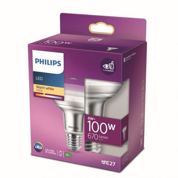 Philips 8718699773915 LED žárovka 1x8W | E27 | 670lm | 2700K - teplá bílá, Eyecomfort
