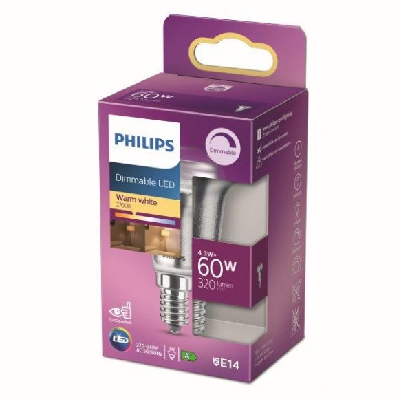 Philips 8718699774219 LED žárovka 1x4,3W | E14 | 320lm | 2700K - teplá bílá, stmívatelná, Eyecomfort