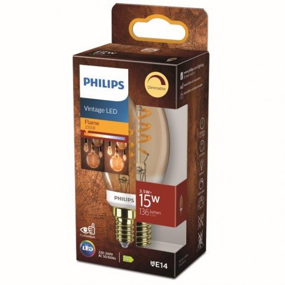 Philips 8718699774936 LED žárovka 1x3,5W | E14 | 136lm | 2000K - plamen, stmívatelná, jantarová, Eyecomfort