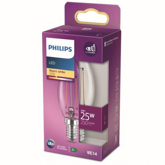 Philips 8718699777531 LED žárovka 1x2W | E14 | 250lm | 2700K - teplá bílá, čirá, Eyecomfort