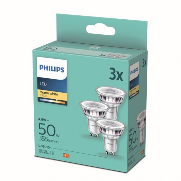 Philips 8718699777913 LED žárovky 3x4,6W/50W | GU10 | 355lm | 2700K | 36D | PAR16 - set 3 ks