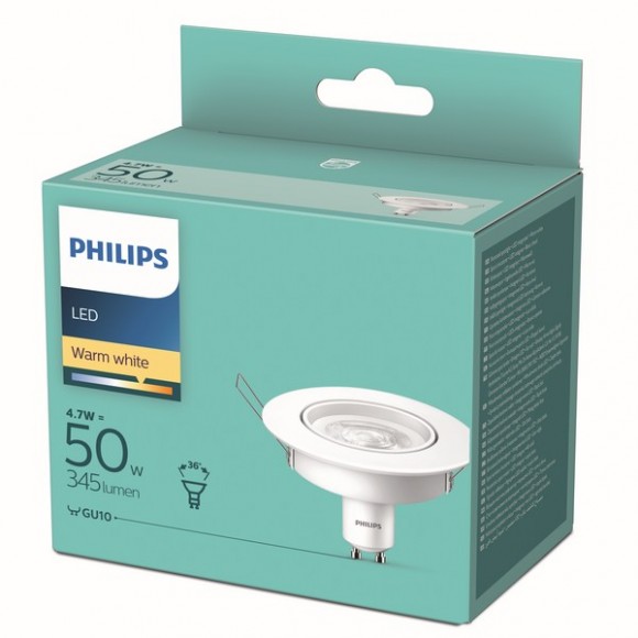 Philips 8718699777975 LED zápustné bodové svítidlo 1x4,7W | GU10 | 345lm | 2700K - bílá