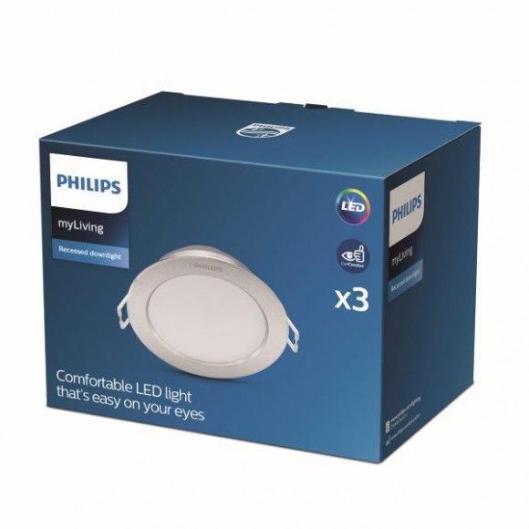 Philips Diamond Cut DL251 LED zápustné bodové svítidlo 1x 3,5W | 300lm | 2700K - set 3ks, ochrana EyeComfort, stříbrná