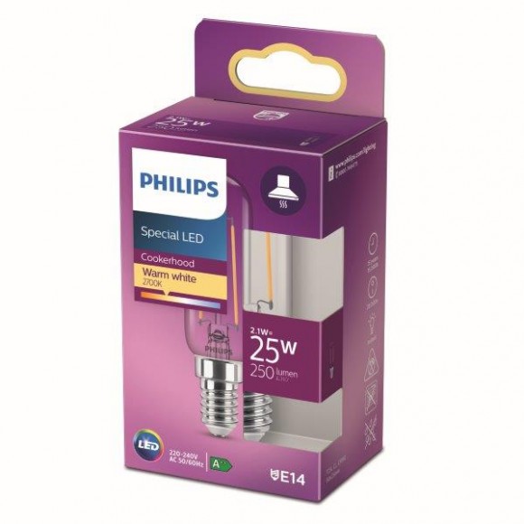 Philips 8718699783334 LED žárovka 1x2,1W | E14 | 250lm | 2700K - teplá bílá, čirá, do digestoře