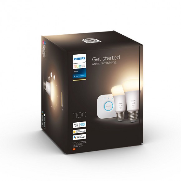 Philips Hue 8719514289116 LED sada žárovek Starter Kit + Hue Bridge 2x9,5W | E27 | 1100lm | 2700K - stmívatelné, Bluetooth, White