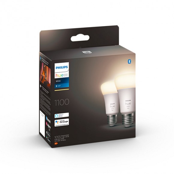 Philips Hue 8719514289192 LED žárovka A60 2x9,5W | E27 | 1100lm | 2700K - set 2 ks, stmívatelné, Bluetooth, White