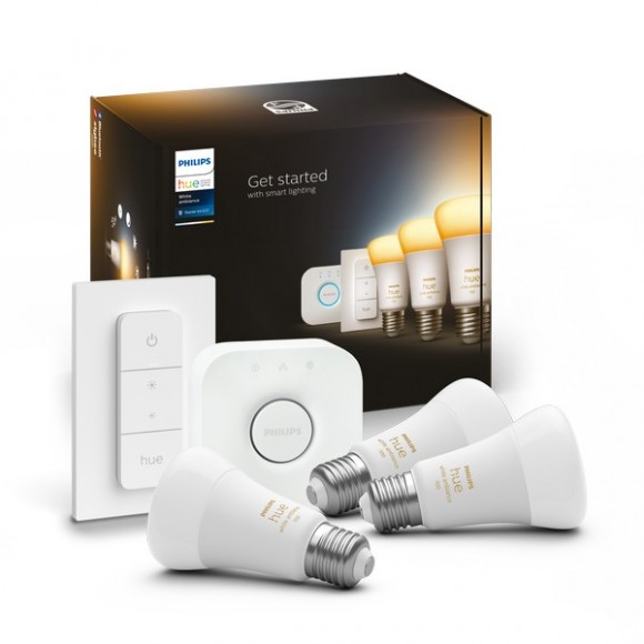 Philips Hue 8719514291232 LED žárovky a Bridge Starter Kit set 3x8W | E27 | 1100lm | 2200-6500K -sada 3ks, stmívatelné, ZigBee, Bluetooth, dálkové ovládání, White Ambiance, bílá