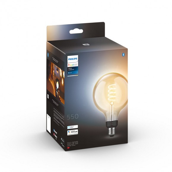 Philips Hue 8719514301542 LED filamentová žárovka G125 1x7W | E27 | 550lm | 2200-4500K - White Ambiance, stmívatelná, Bluetooth