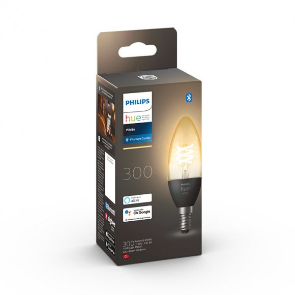 Philips Hue 8719514302235 LED filamentová žárovka 1x4,5W | E14 | 300lm | 2100K - White Ambiance, stmívatelná, Bluetooth