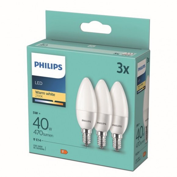 Philips 8719514313385 LED žárovky 3x5W/40W | E14 | 470lm | B35 | 2700K - set 3 ks