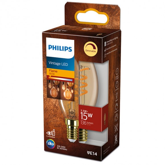 Philips 8719514315976 LED žárovka Classic 2,5W/15W | E14 | 136lm | 1800K | B35 - stmívatelná, zlatá