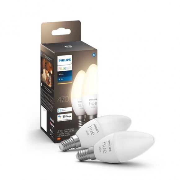 Philips Hue 8719514320628 LED žárovky set 2x5,5W | E14 | 470lm | 2700K - sada 2ks, Bluetooth, White