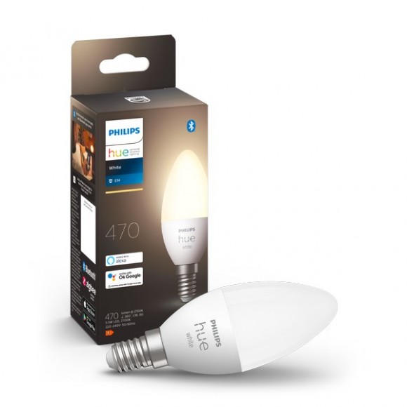 Philips Hue 8719514320666 LED žárovka 1x5,5W | E14 | 470lm | 2700K - White, Bluetooth, bílá