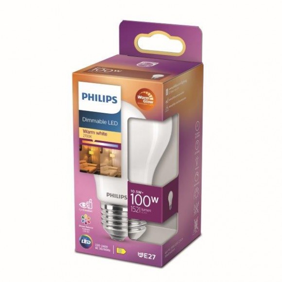 Philips 8719514324114 LED žárovka 10,5W/100W | E27 | 1521lm | 2200-2700K | A60 - stmívatelné, WarmGlow