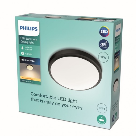 Philips 8719514326606 LED stropní svítidlo Doris 1x17W | 1500lm | 2700K | IP44 - černá