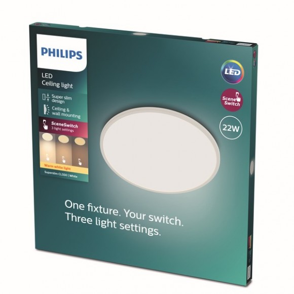 Philips 8719514327061 LED stropní svítidlo Super Slim 1x22W | 2000lm | 2700K - EyeComfort, bílá