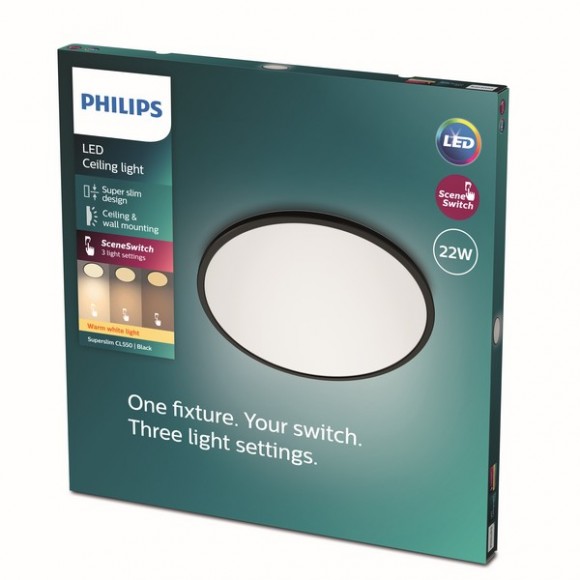 Philips 8719514327085 LED stropní svítidlo Super Slim 1x22W | 2000lm | 2700K - EyeComfort, černá
