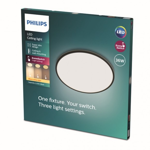 Philips 8719514327160 LED stropní svítidlo Super Slim 1x36W | 3200lm | 2700K - EyeComfort, černá