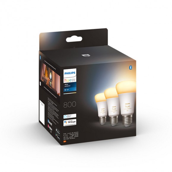 Philips Hue 8719514328266 LED žárovka 3x6W | E27 | 800lm | 2200-6500K - set 3 ks, stmívatelné, Bluetooth, White Ambiance