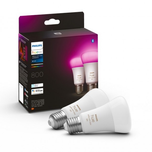 Philips Hue 8719514328365 LED žárovka 1x6,5W | E27 | 800lm | 2000-6500K | RGB - set 2 ks, Bluetooth, stmívatelné, White and Color Ambiance