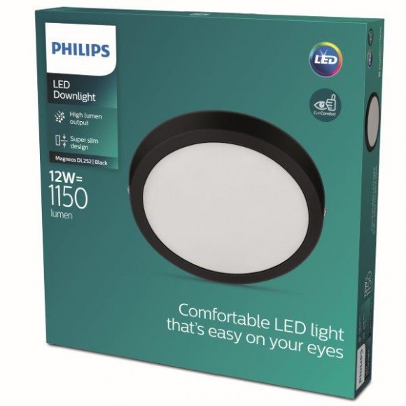 Philips 8719514328693 LED stropní svítidlo Magneos Slim 1x12W | 1150lm | 2700K - EyeComfort, černá