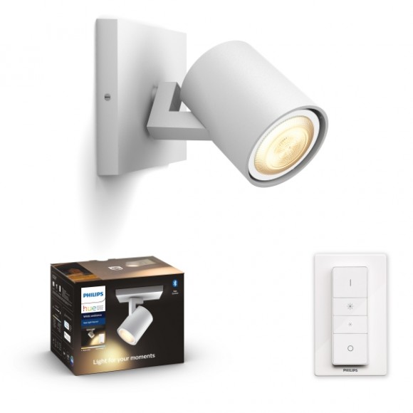 Philips Hue 8719514338203 LED nástěnné bodové svítidlo Runner 1x5W | GU10 | 350lm | 2200-6500K - Bluetooth, stmívatelné, dálkové ovládání, White Ambiance, bílá