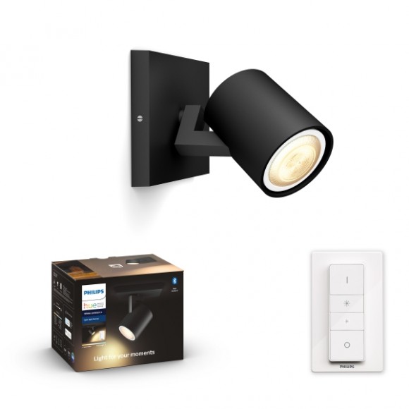 Philips Hue 8719514338326 LED nástěnné bodové svítidlo Runner 1x5W | GU10 | 350lm | 2200-6500K - Bluetooth, stmívatelné, dálkové ovládání, White Ambiance, černá