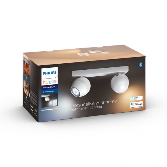 Philips Hue 8719514339064 LED přisazené stropní bodové svítidlo Buckram 2x5W | GU10 | 700lm | 2200-6500K - stmívatelné, Bluetooth, dálkové ovládání, White Ambiance, bílá