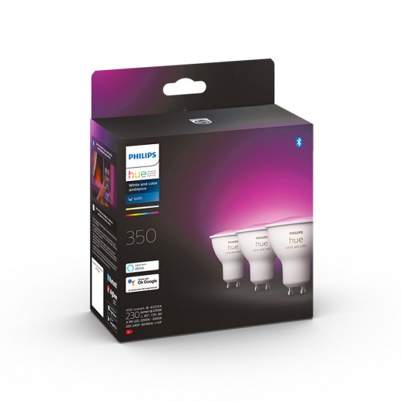 Philips Hue 8719514342767 LED žárovky 3x4,3W | GU10 | 350lm | 2000-6500K | RGB - set 3 ks, White and color Ambiance, stmívatelné, Bluetooth