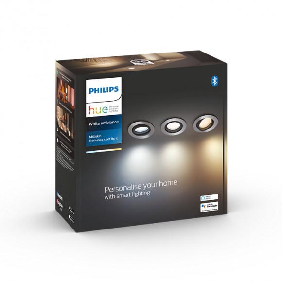 Philips Hue 8719514342828 LED zápustné bodové svítidlo Milliskin 3x5W | GU10 | 1050lm | 2200-6500K - set 3 ks, stmívatelné, White Ambiance, hliník