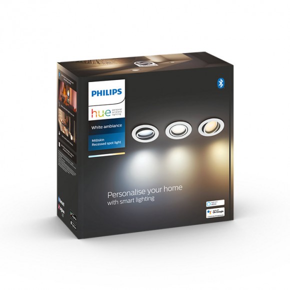 Philips Hue 8719514342842 LED zápustné bodové svítidlo Milliskin 3x5W | GU10 | 1050lm | 2200-6500K - set 3 ks, stmívatelné, White Ambiance, bílá