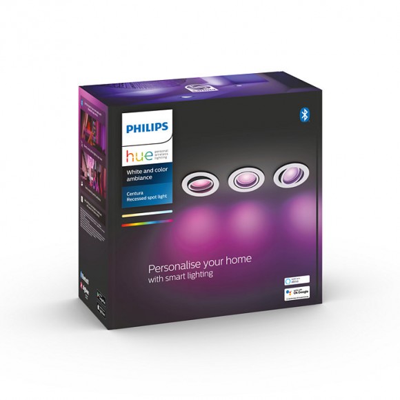 Philips Hue 8719514342880 LED zápustné bodové svítidlo Centura 3x5,7W | GU10 | 1050lm | 2200-6500K | RGB - set 3 ks, stmívatelné, Bluetooth, White and color Ambiance, bílá