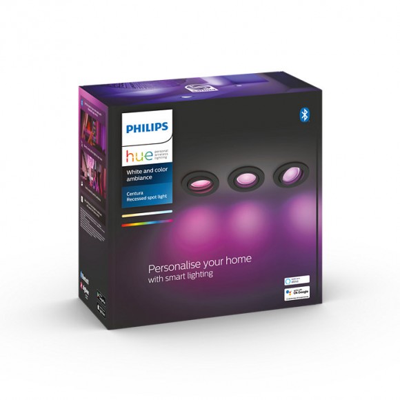 Philips Hue 8719514342903 LED zápustné bodové svítidlo Centura 3x5,7W | GU10 | 1050lm | 2200-6500K | RGB - set 3 ks, stmívatelné, Bluetooth, White and color Ambiance, černá