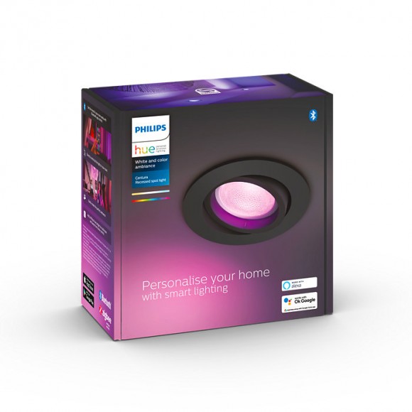 Philips Hue 8719514342927 LED zápustné bodové svítidlo Centura 1x5,7W | GU10 | 350lm | 2200-6500K | RGB - stmívatelné, Bluetooth, White and color Ambiance, černá