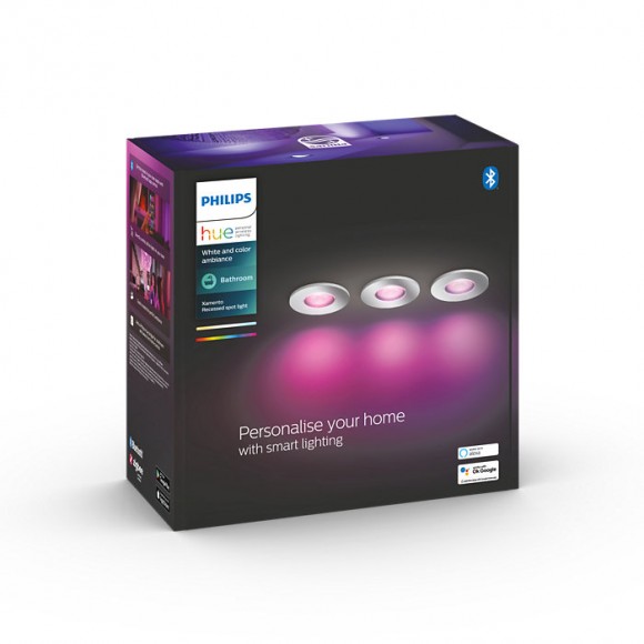 Philips Hue 8719514355392 LED koupelnové zápustné svítidlo Xamento 3x5,7W | GU10 | 1050lm | 2200-6500K | IP44 - set 3 ks, stmívatelné, Bluetooth, White and color Ambiance, chrom