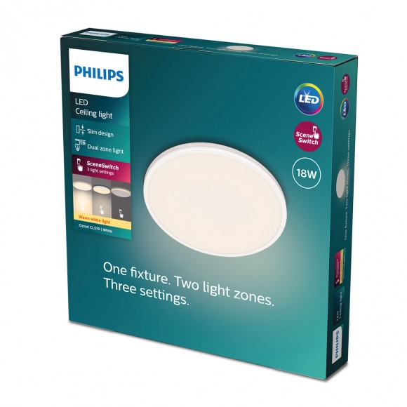 Philips 8719514431904 LED stropní svítidlo Ozziet 1x18W | 1800lm | 2700K - stmívatelné - SceneSwitch, bílá