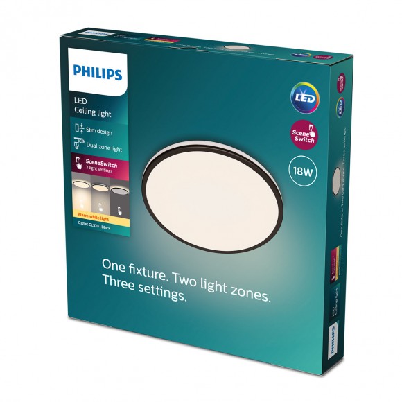 Philips 8719514431928 LED stropní svítidlo Ozziet 1x18W | 1800lm | 2700K - stmívatelné - SceneSwitch, černá