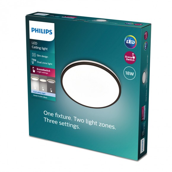 Philips 8719514431966 LED stropní svítidlo Ozziet 1x18W | 2000lm | 4000K - stmívatelné - SceneSwitch, černá