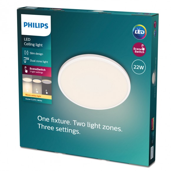 Philips 8719514431980 LED stropní svítidlo Ozziet 1x22W | 2300lm | 2700K - stmívatelné - SceneSwitch, bílá
